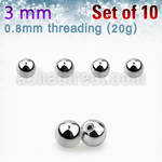 xbal3xs 3mm high polished 316l steel balls threading 0 8mm