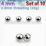 xbal4xs 4mm high polished surgical steel balls threading 0 8mm