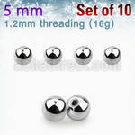 xbal5s pack of 5mm 316l steel balls w 1 2mm threading 16g