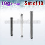 xbb18g pack of 316l steel barbell posts w threading 18g 1mm