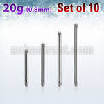 xbb20g set w 10 surgical steel barbell posts w 0.8mm threading