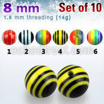 xbbd8 pack of 8mm striped acrylic bead balls threading 14g