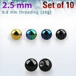 xbt25xs pack of 10 pcs of 2.5mm anodized surgical steel balls