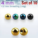 xbt4s pack of 4mm anodized 316l steel balls threading 1 2mm