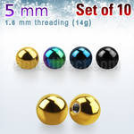 xbt5g pack of 5mm anodized surgical steel balls threading 14g