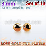 xbtt3xs rose gold pvd plated surgical steel 3mm balls