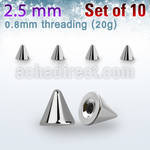 xcn25xs 10 pcs pack of2.5mm 316l steel balls w 0.8mm threading