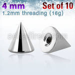 xcn4s pack of 10 pcs of 4mm high polished 316l steel cones