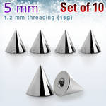 xcn5s 10 pcs of 5mm 316l steel cones w 1 2mm threading 16g