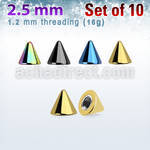 xcnt25 pack of 10 pcs of 2 5mm anodized surgical steel cones