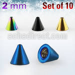 xcnt2 pack of 10 pcs of 2mm anodized surgical steel cones