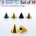 xcnt3g pack of 10 pcs of 3mm anodized surgical steel cones