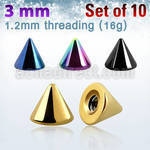 xcnt3s pack of 10 pcs of 3mm anodized surgical steel cones