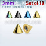 xcnt3xs pack of 10 pcs of 3mm anodized surgical steel cones
