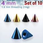 xcnt4g pack of 10 pcs of 4mm anodized surgical steel cones