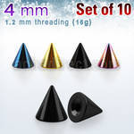 xcnt4s pack of 10 pcs of 4mm anodized surgical steel cones