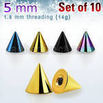 xcnt5g pack of 10 pcs of 5mm anodized surgical steel cones