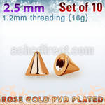 xcntt25 set of 2.5mm rose gold plated steel cones thread 1.2mm