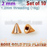 xcntt2 set of 2mm rose gold plated steel cones thread 1.2mm