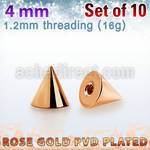 xcntt4s set of 4mm rose gold plated steel cones thread 1.2mm