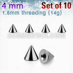 xcon4 pack of 10 pcs of 4mm high polished 316l steel cones