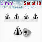 xcon5 pack of 10 pcs of 5mm high polished 316l steel cones