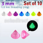 xglcn3 set of 10 pcs of 3mm glow in the dark acrylic cones