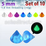 xglcn5 set of 10 pcs of 5mm glow in the dark acrylic cones