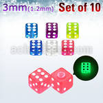 xgldi3 set of 10 pcs of 3mm glow in the dark acrylic dices