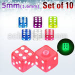 xgldi5 pack of 10 pcs of 5mm glow in the dark acrylic dice