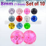 xgtb8 pack of 8mm acrylic glitter balls threading 1 6mm