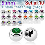 xjb5 pack of high polished 316l steel balls w bezel crystals
