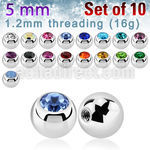 xjb5s pack of 10 pcs of 5mm 316l steel balls w bezel crystals