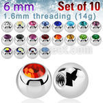 xjb6 pack of 6mm polished 316l steel balls w bezel crystals