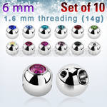 xjb6ho pack 10 6mm steel through hole ball w bezel set crystal