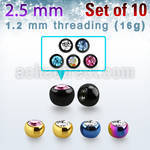 xjbt25s anodized 2.5mm steel balls w bezel set crystal