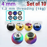 xjbt4s pack of anodized 316l steel balls with bezel crystals