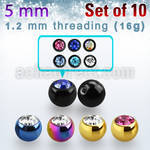 xjbt5s pack of 5mm anodized 316l steel balls w bezel crystals
