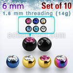 xjbt6g pack of 6mm anodized 316l steel balls w bezel crystals