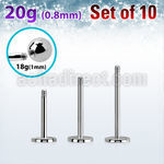 xlb20g set w 10 surgical steel labret posts w 0.8mm threading