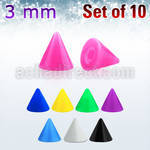 xsacn3 set of 10 pcs of 3mm solid color acrylic cones