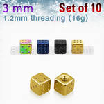 xsdit3 pack of 10 pcs of 3mm anodized surgical steel dices