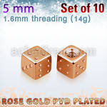 xsditt5 set of 5mm rose gold plated steel dices thread 1.6mm