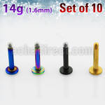 xtlb14g pack of 10 pcs of anodized 316l steel posts for labret