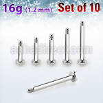 xtrlb16g set of steel internal tragus labret 16g 2.5mm base plate
