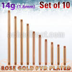 xttbb14g set of rose gold plated steel barbell posts thread 1.6mm