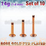 xttlb14g set of rose gold plated steel labret posts thread 1.6mm