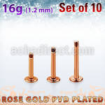 xttlb16g set of rose gold plated steel labret posts thread 1.2mm