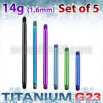 xutbb14 5mm anodized titanium g23 barbells post thread 1 6mm