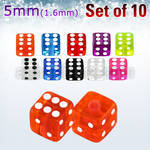 xuvdi5 set of 5mm acrylic uv dices with 14g 1 6mm threading